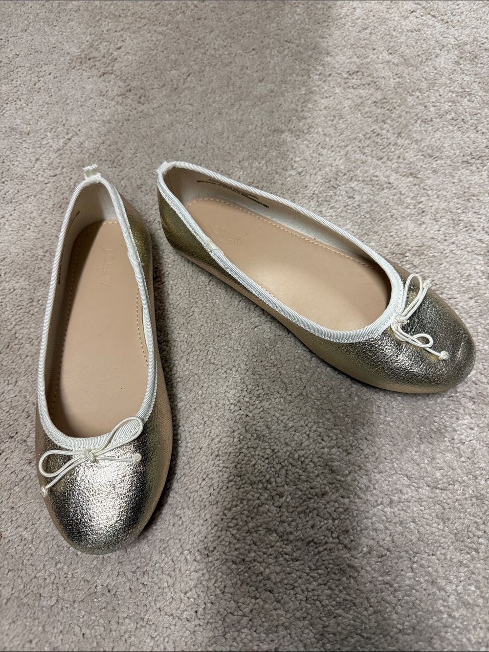 J. Crew Metallic Gold Ballet Flats with White Trim